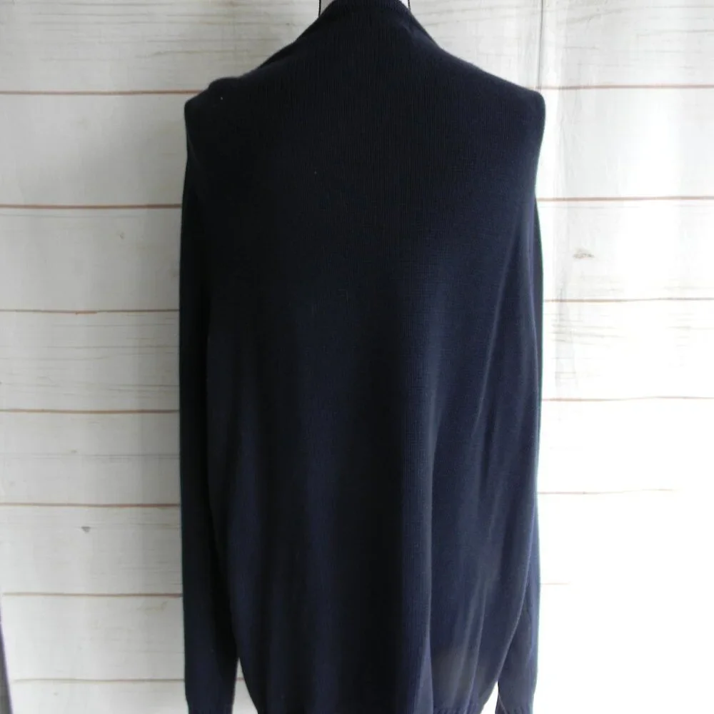 Vintage LL Bean COTTON Cardigan Sweater Preppy V-NECK NAVY BLUE Mr. Rogers XL - Picture 3 of 4
